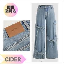 Cider★ミッドライズ  ワイドレッグ ジーンズ　デニム　リボン