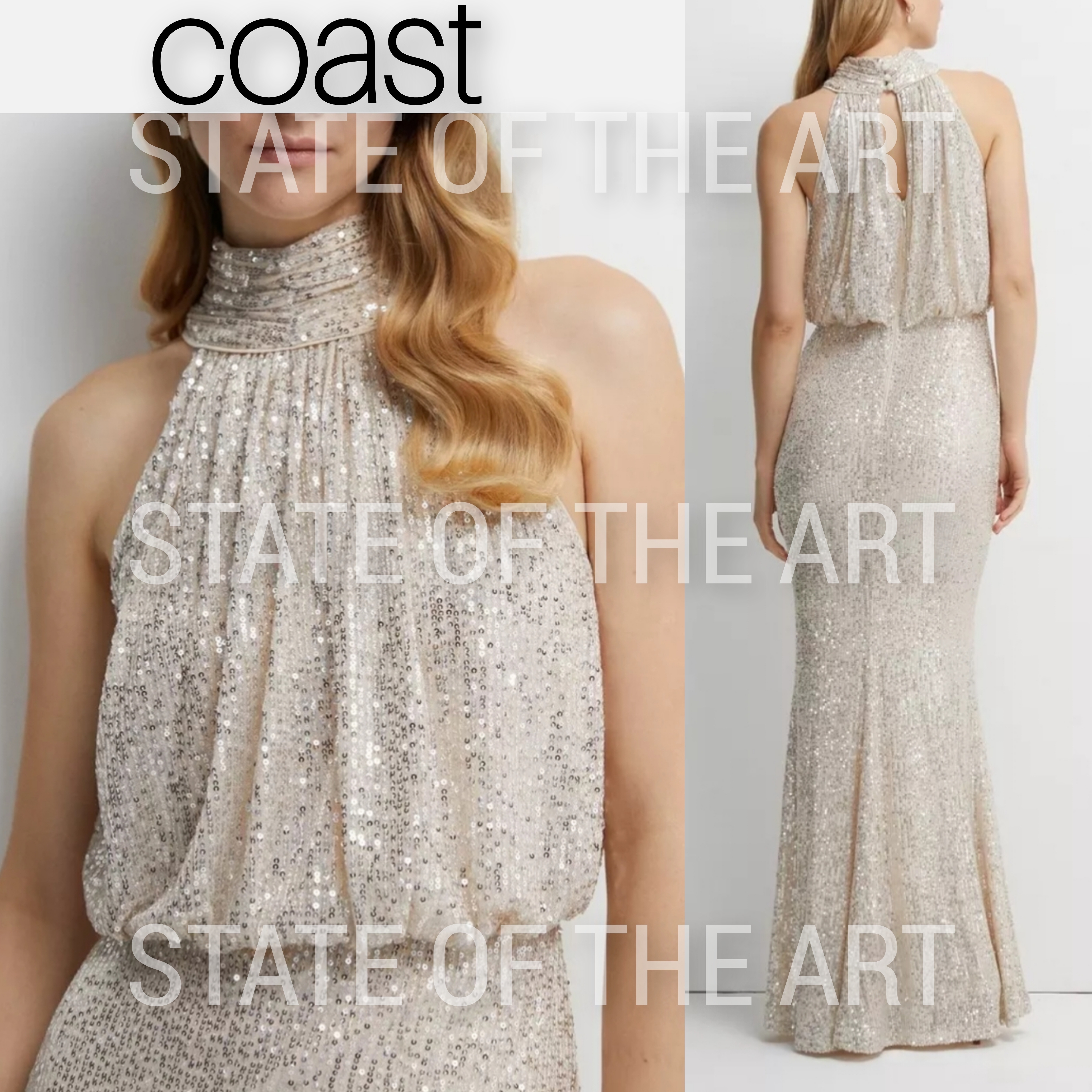 【COAST】ホルターネック スパンコール マキシドレス