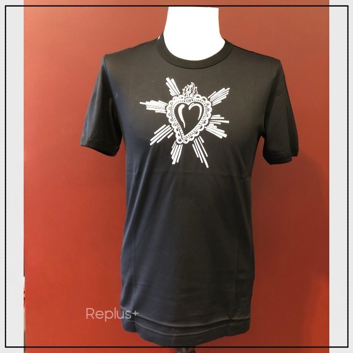 【Dolce&Gabbana】ハートプリント Tシャツ コットン ブラック