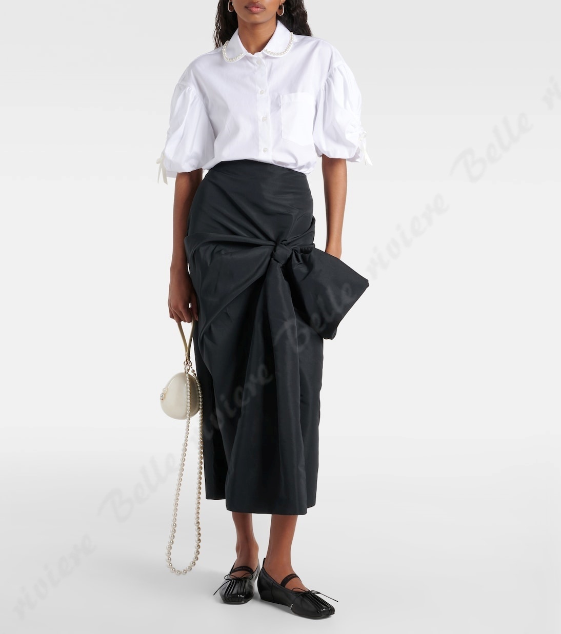 24PF new/Simone Rocha レザーバレエフラット Flat Black 24PF new/Simone Rocha ロゴレザーバレエフラット Flat Black