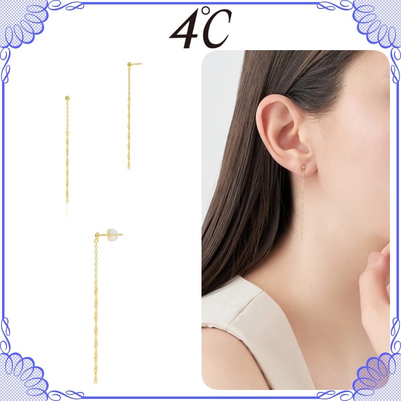 大人気!! 4℃ K10 イエローゴールド ジュエリー ロングピアス