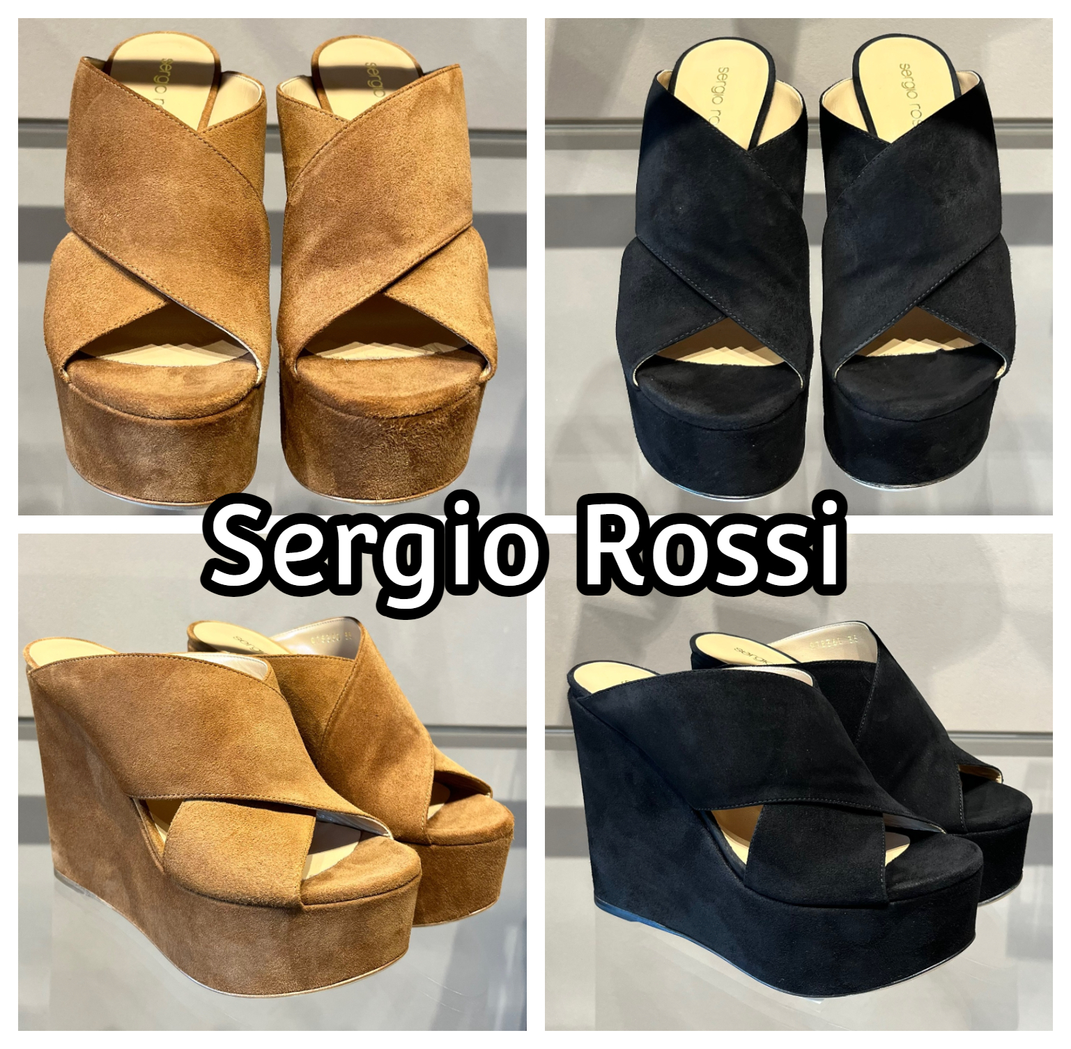 【Sergio Rossi】 Alma ウエッジ ミュール H75mm スエード