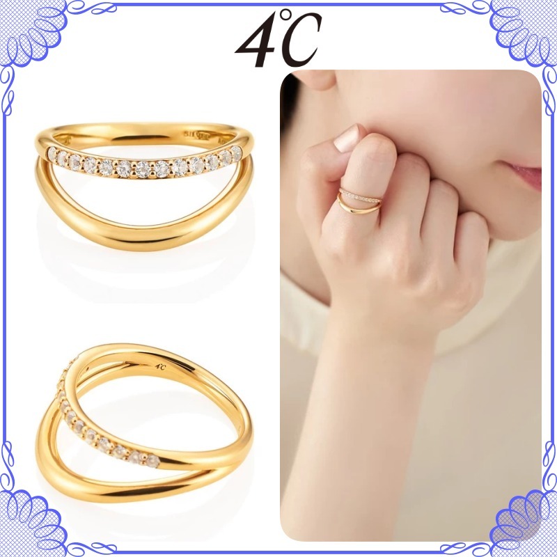 大人気!! 4℃ Aqua Gold K18 シルバー Uライン 2連風リング
