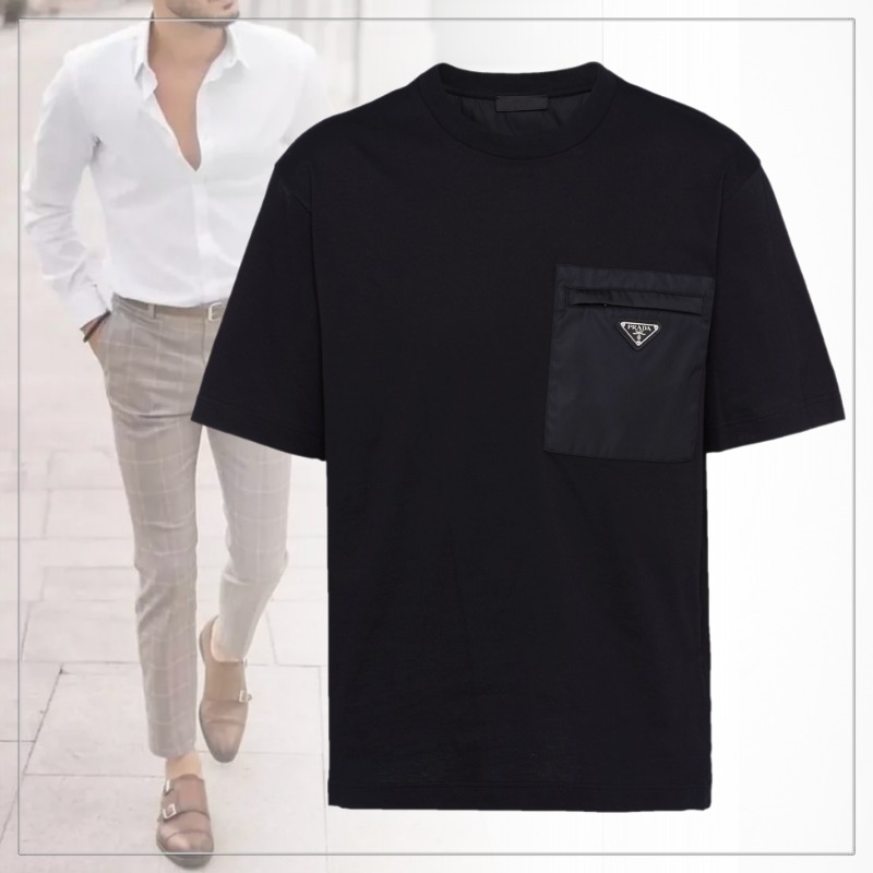 大人気 PRADA◆コットン 半袖Tシャツ リナイロンポケット ロゴ