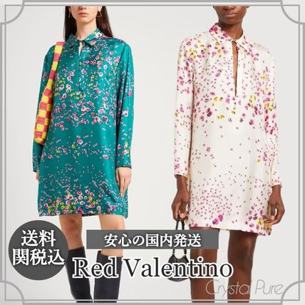 RED VALENTINO ロゴ カットアウト 花柄 ミディ マキシワンピース 花柄 L RED VALENTINO(レッドヴァレンティノ) ワンピース