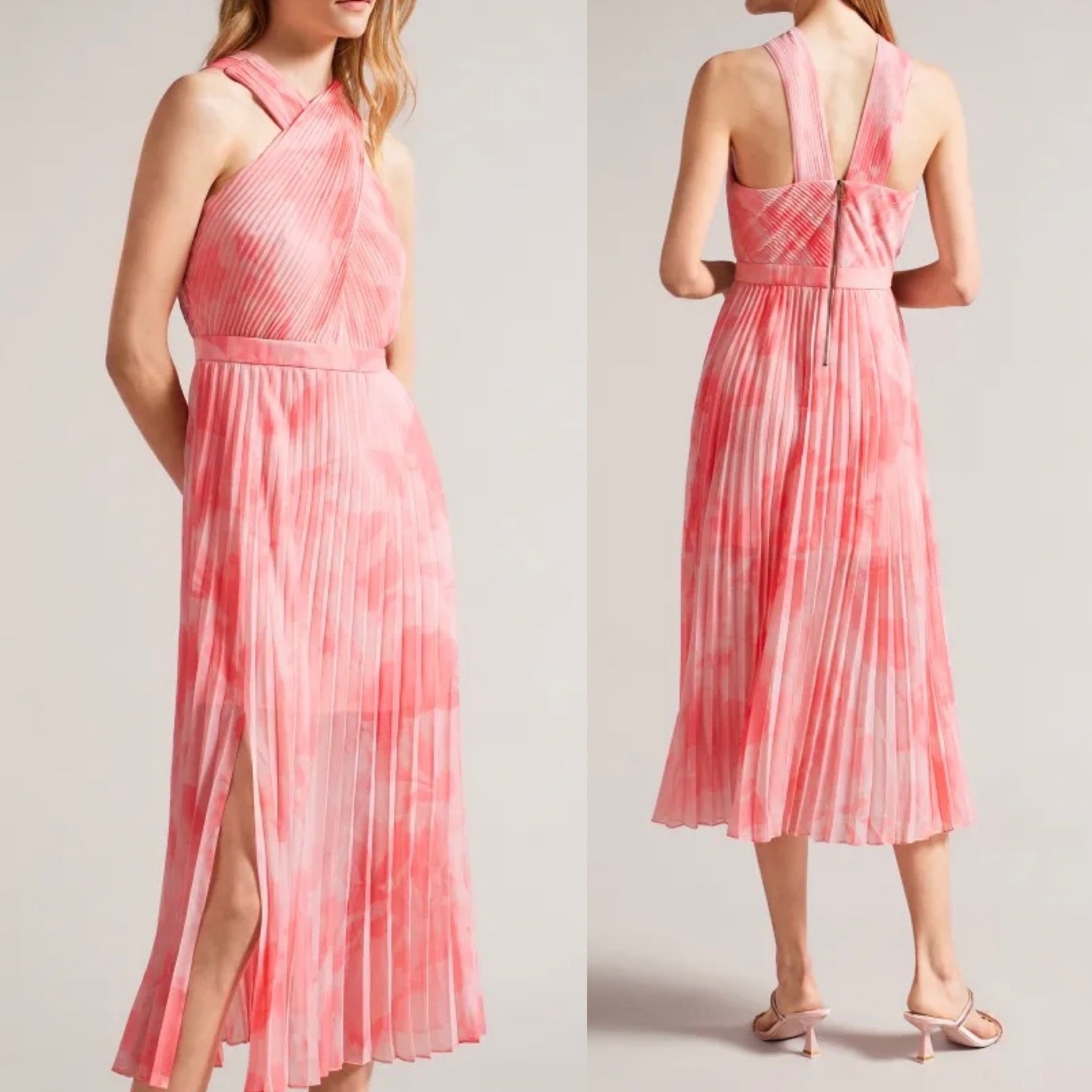 新作【TED BAKER】Mirelia クロスフロントプリーツミディドレス