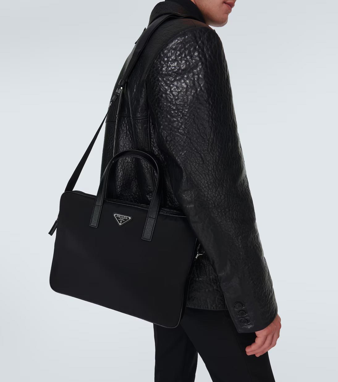 PRADA】ナイロン レザー ビジネスバッグ PC 黒 ロゴ 送料込