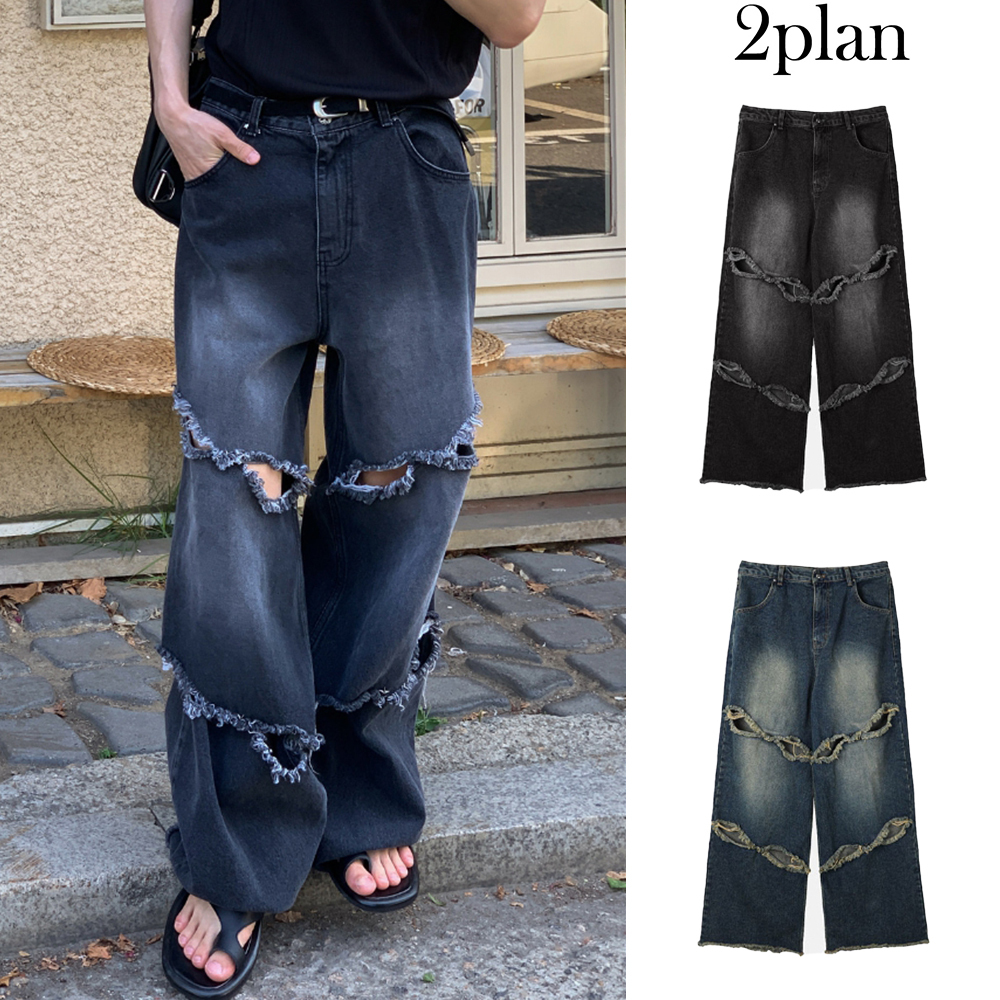 【2plan】Closed star rivet denim pants