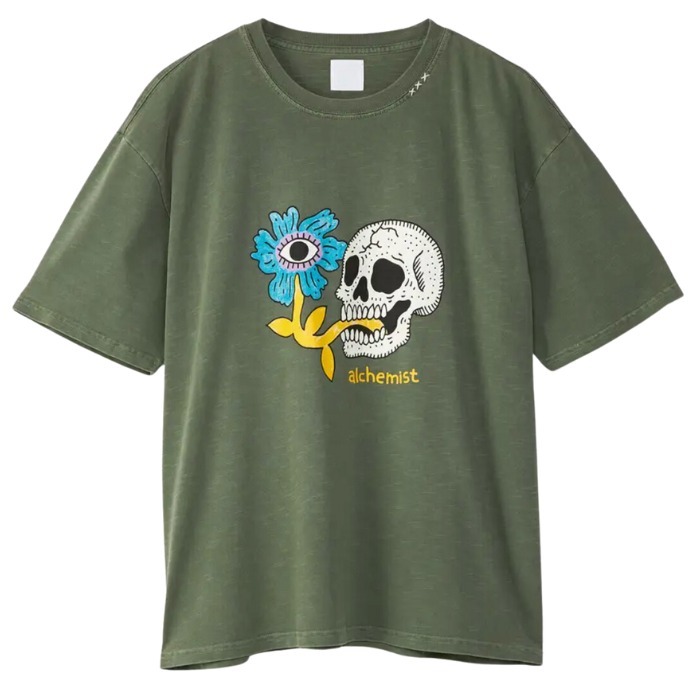 【Alchemist】フローラル スカル コットン Tシャツ メンズ