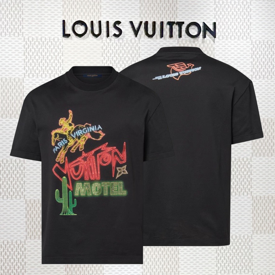 Louis Vuitton【新作】ポップな ロゴTシャツ 半袖 ブラック 人気