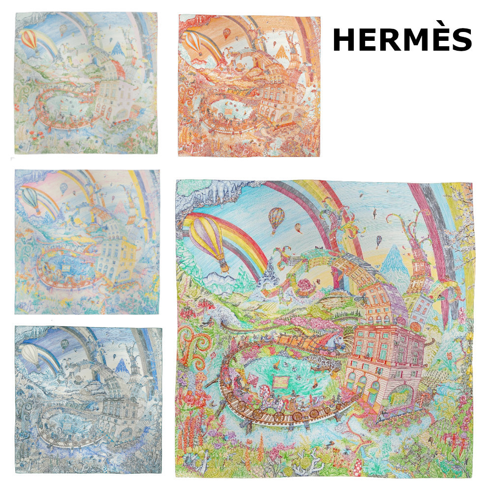 【HERMES】シルク100%  Les Folies du Faubourg スカーフ90