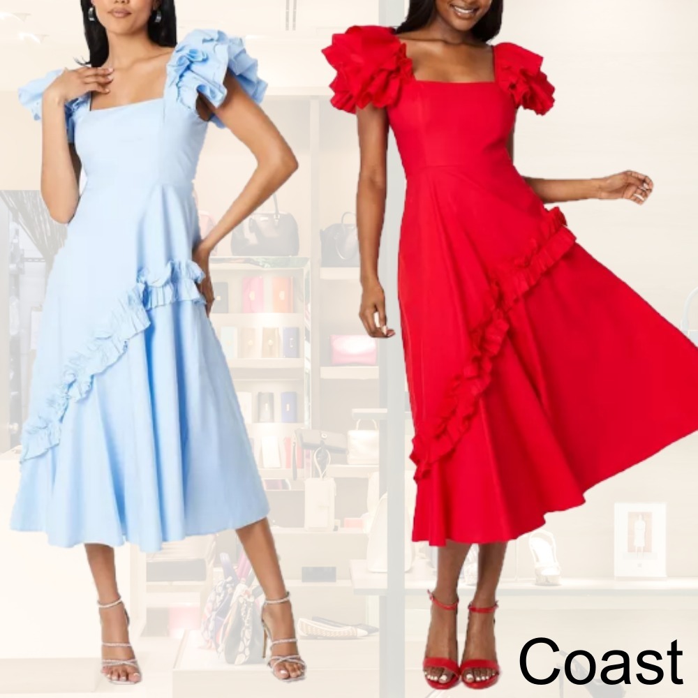 ★COAST★フリルスリーブフリルスカートコットンミディドレス