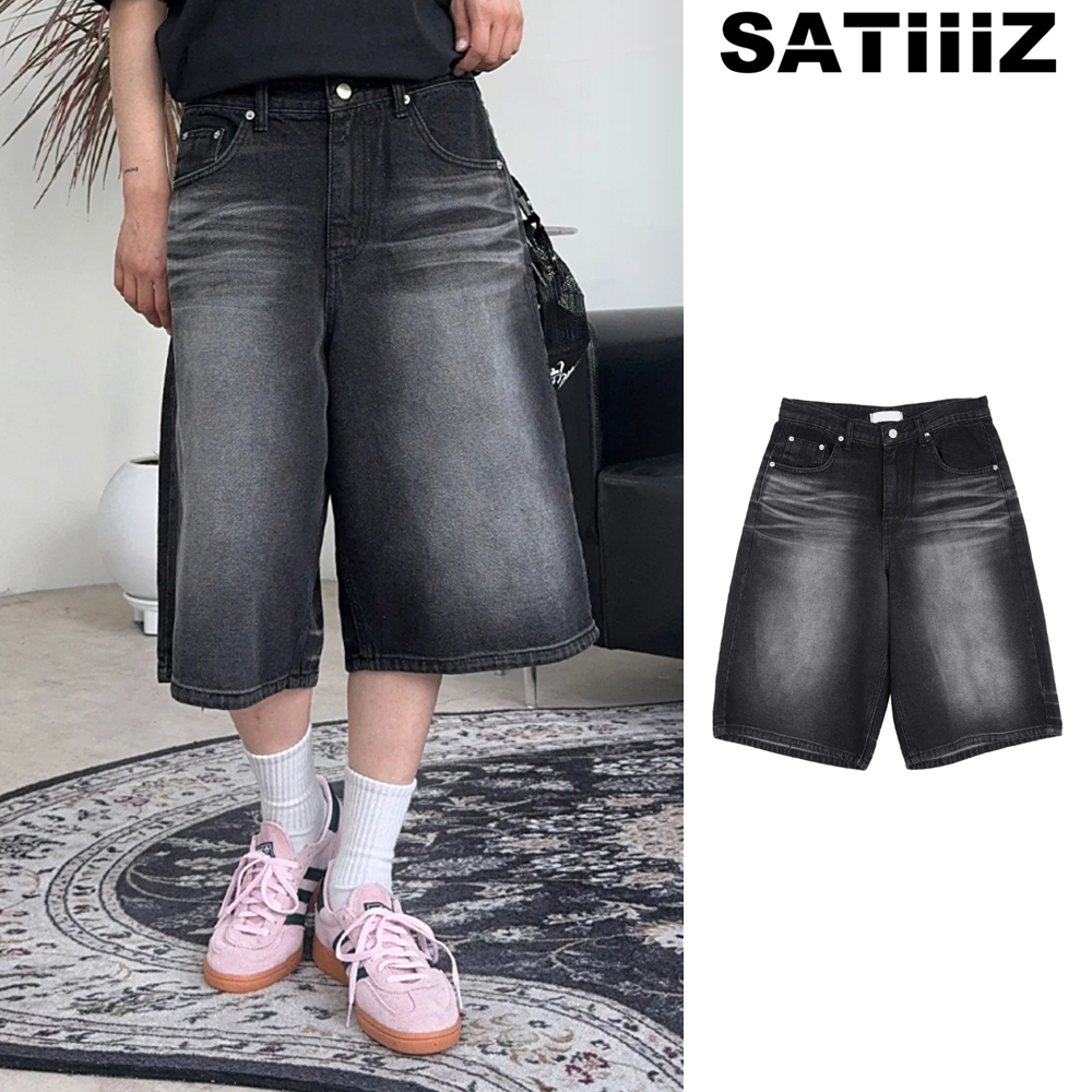 【SATIIIZ】Kyle Blackcat Bermuda Denim Pants