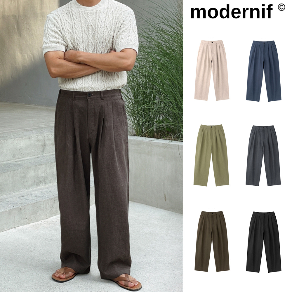 【MODERNIF】Cooling Linen Two-Tuck Wide Pants