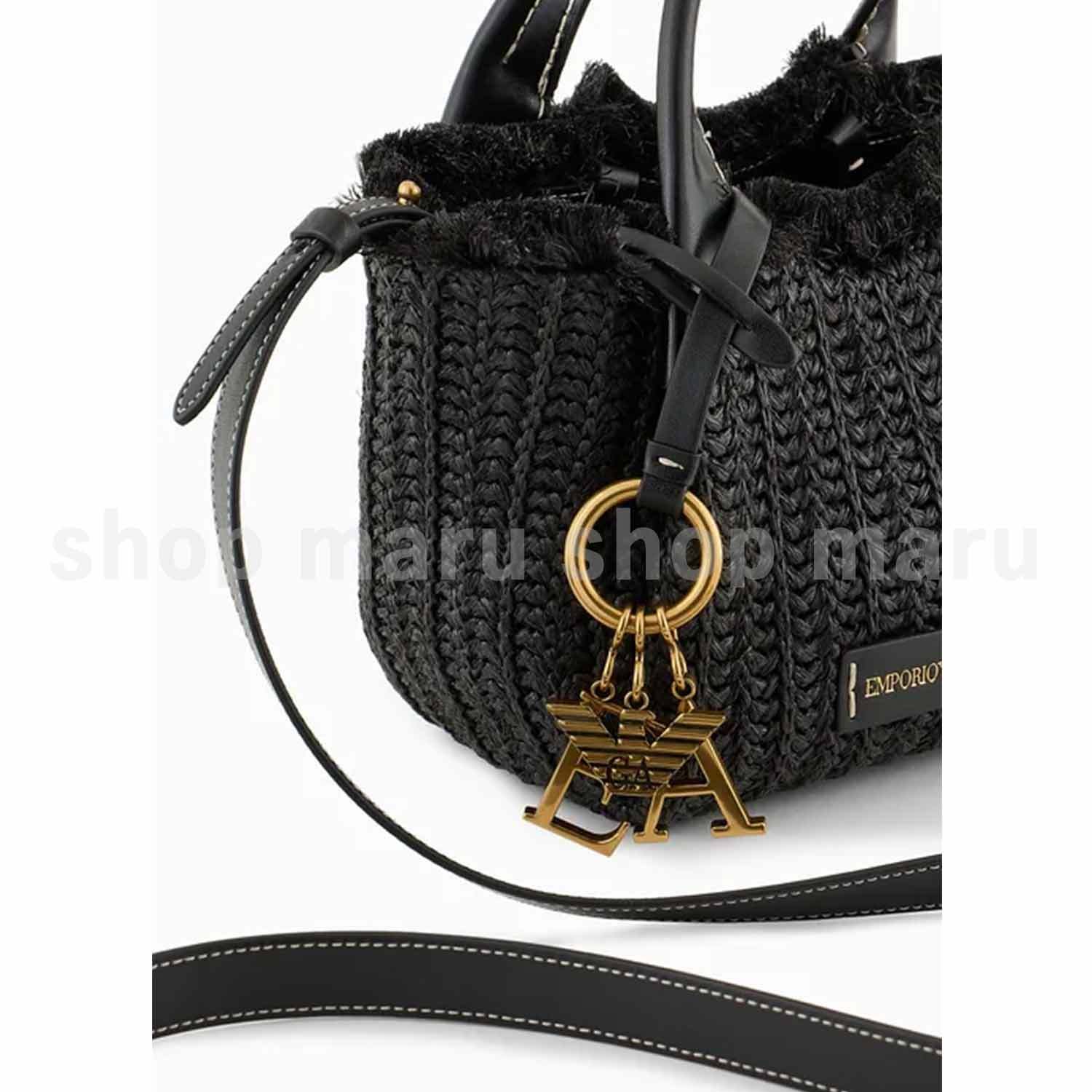 EMPORIOARMANI ロゴ ストロー素材 ハンドバッグ エンポリオ アルマーニ】ハンドバッグ ウーブンストロー ロゴ
