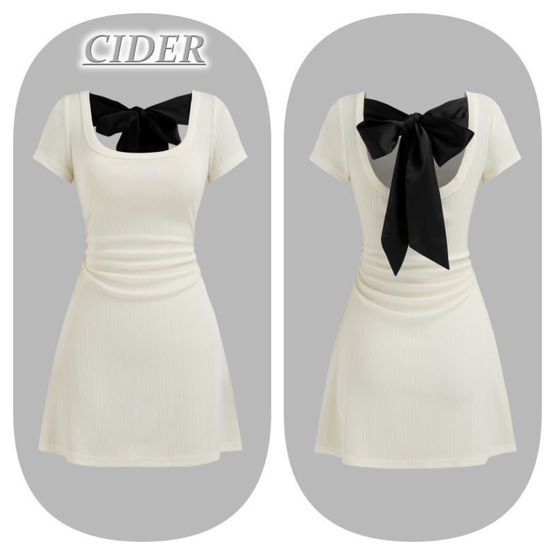 ★CIDER★ラウンドネックボウノットシャーリング ドレス(送料込)