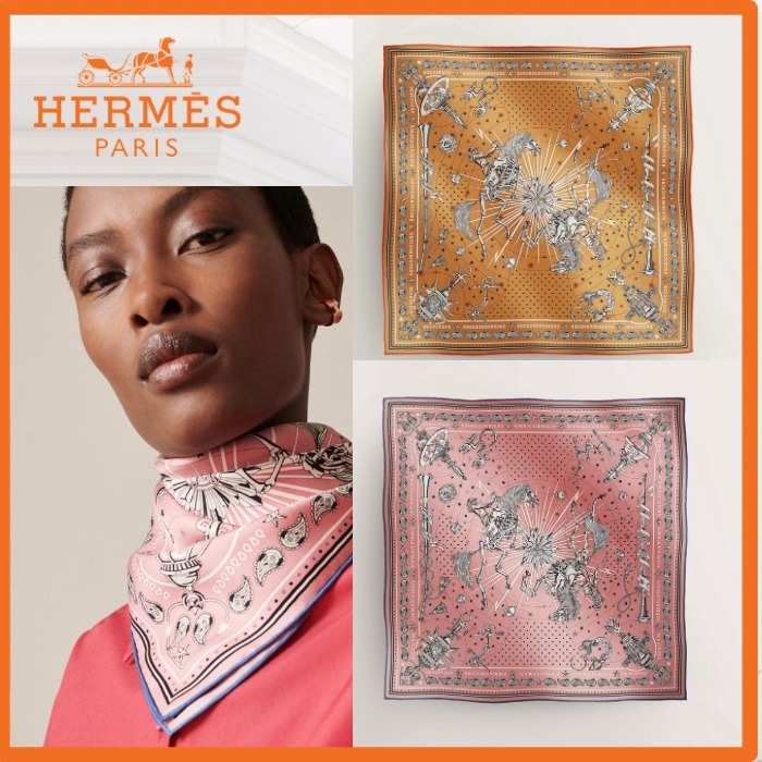 シルク100%♪【HERMES】バンダナ 55 コーラス ステララム