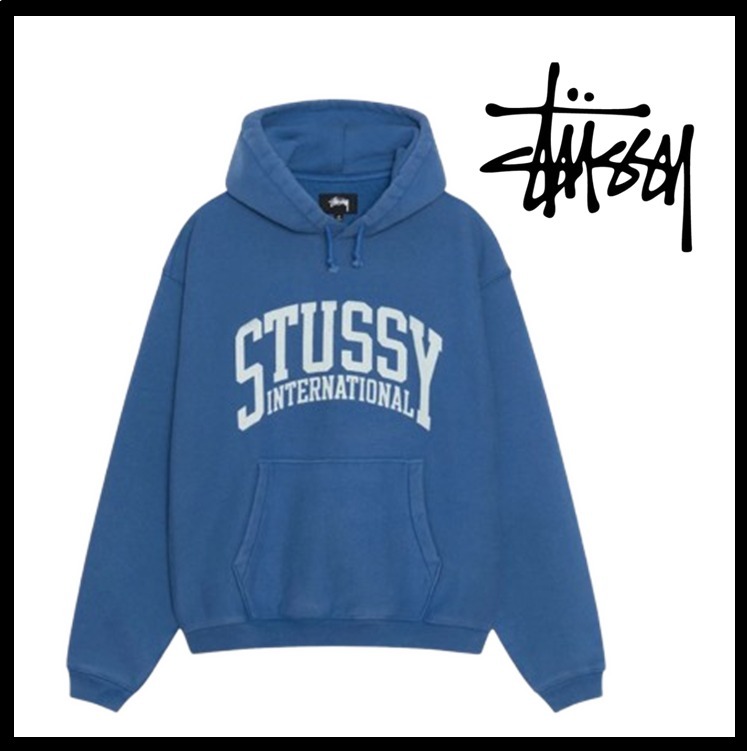 ★関税込★STUSSY★RELAXED HOODIE INTERNATIONAL★Blue★