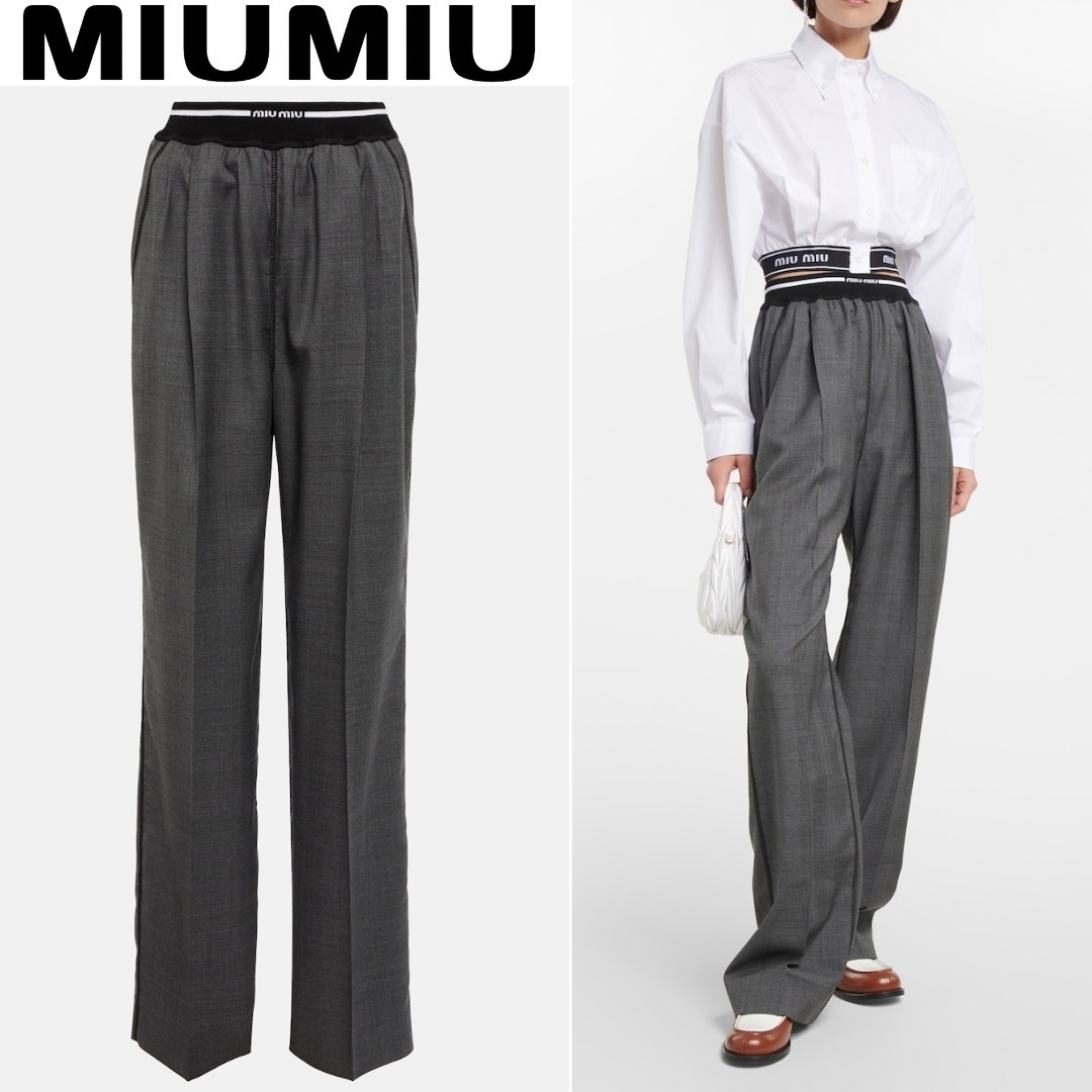 エラスティックウエストバンド グレンプレイド パンツ