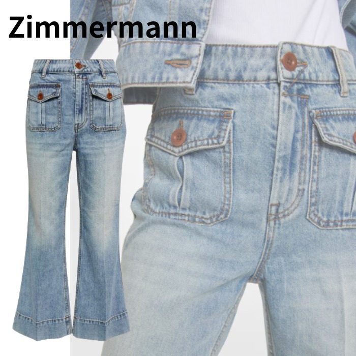 【Zimmermann】Raie クロップド フレアジーンズ ブルー