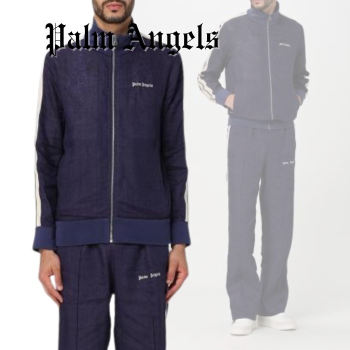 【Palm Angels】ロゴ リネン トラックジャケット ネイビー