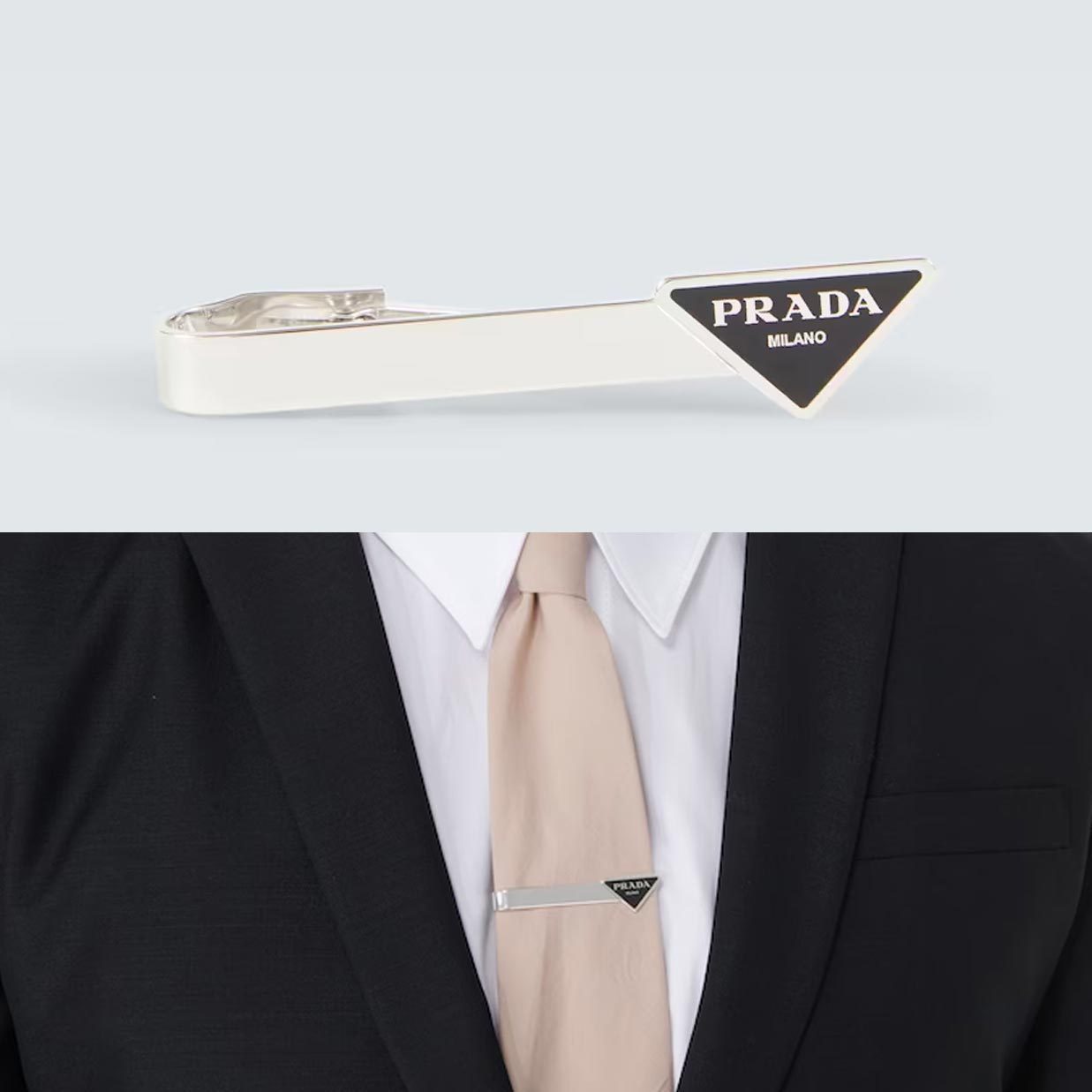 【PRADA】タイピン シルバー ネクタイクリップ ブラック ロゴ