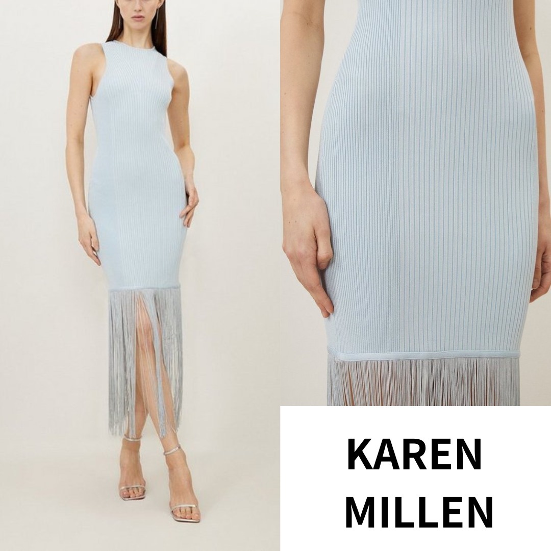 KAREN MILLEN■ドレープフリンジ ヘムニットミディドレス