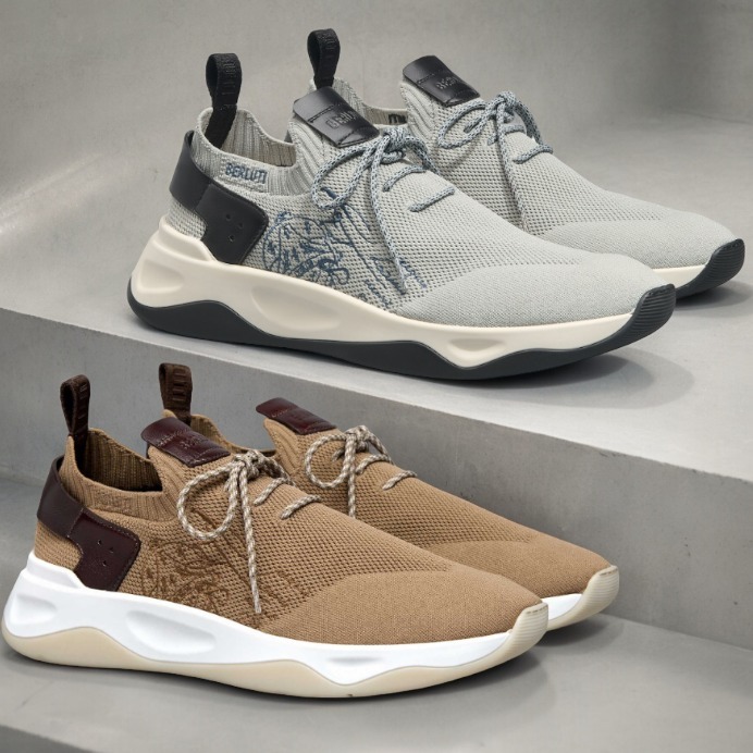 海外希少 Berluti 直営 ニット&レザー ロートップ スニーカー