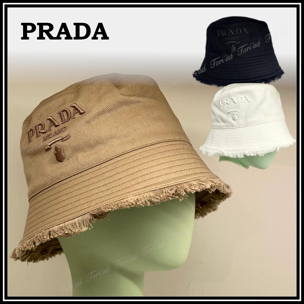 PRADA ドリル バケットハット レタリングロゴ フリンジ