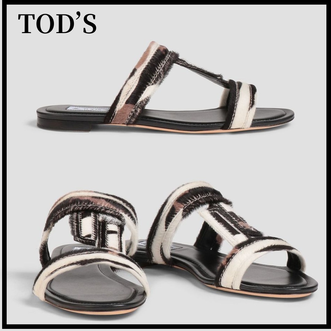 【TOD'S】カーフヘア サンダル プリント入り＊関税/送料込