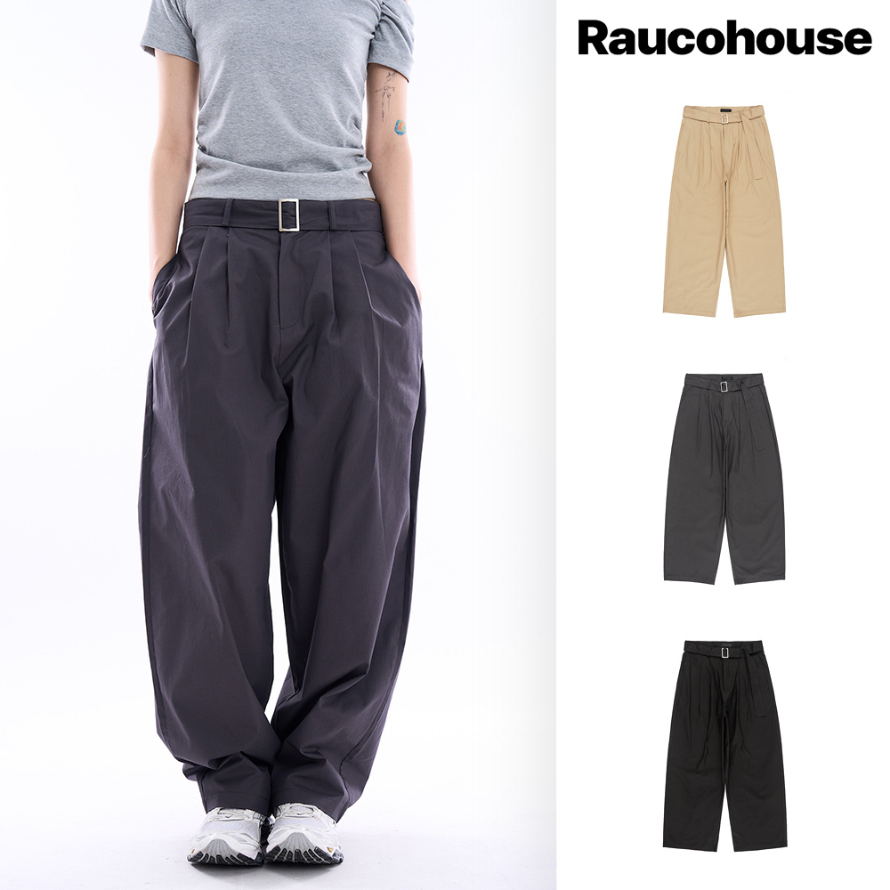 【Raucohouse】Carlyle belted pin-tuck wide chino pants