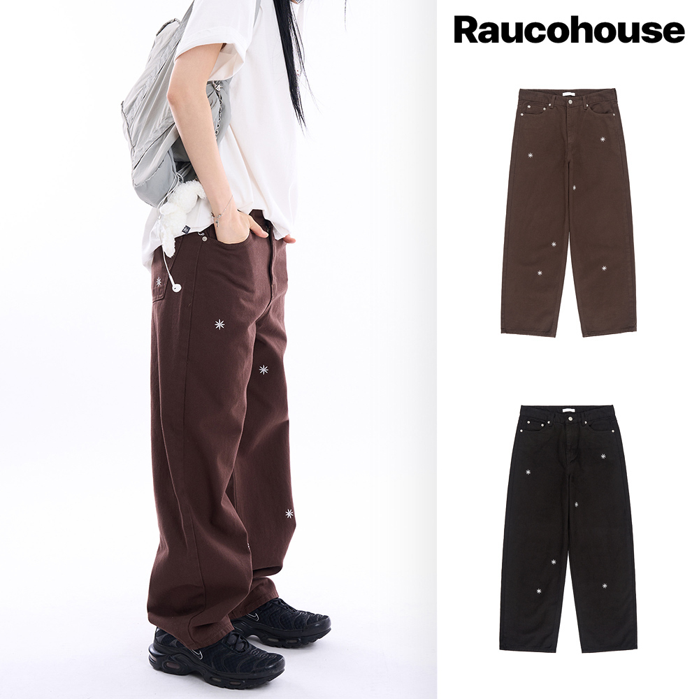 【Raucohouse】Snow embroidery wide cotton pants