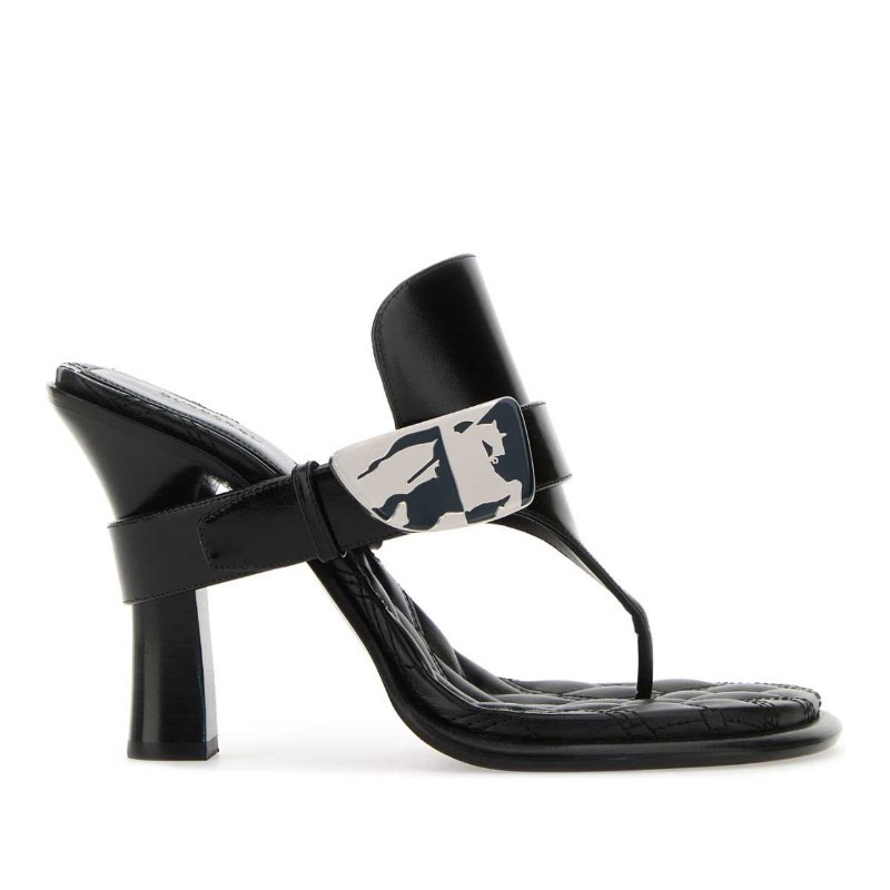 サンダル・ミュール Burberry Black leather Bay thong mules (8085544 A1189)