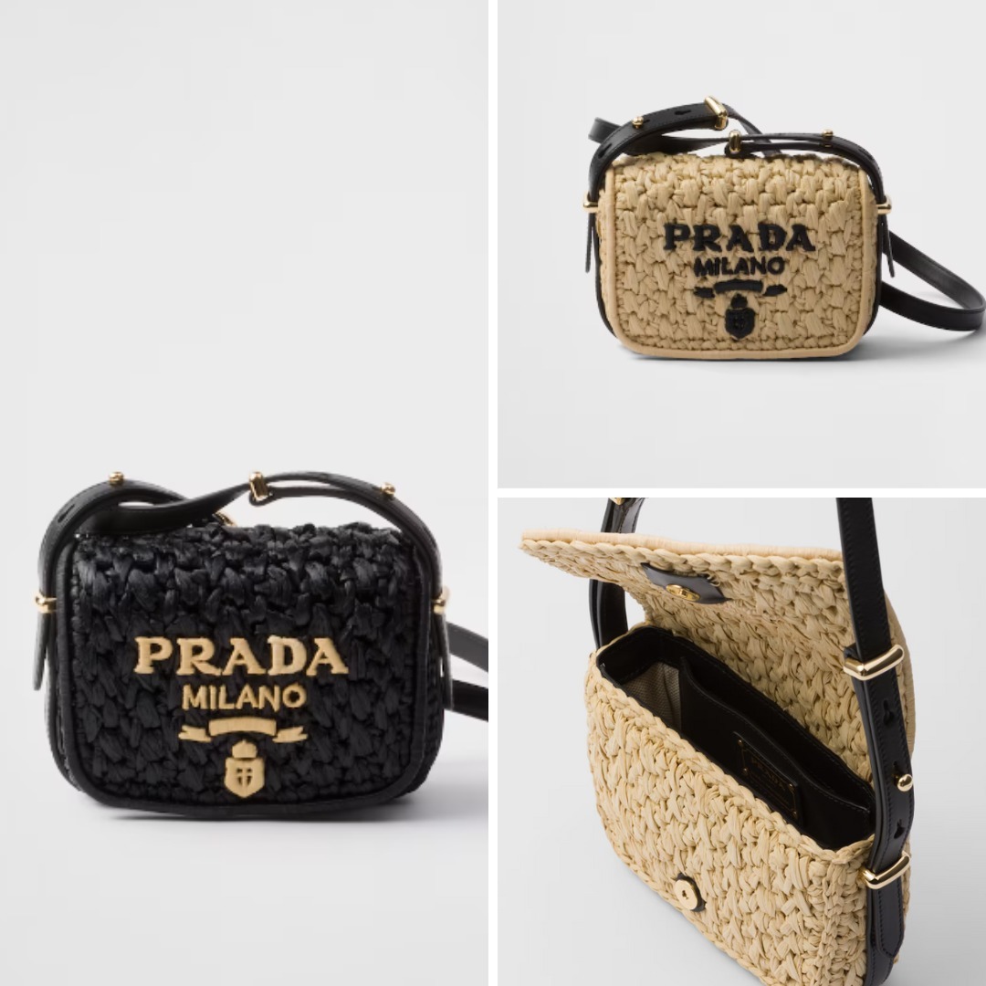 《送料無料》 PRADA Crochet and leather shoulder bag
