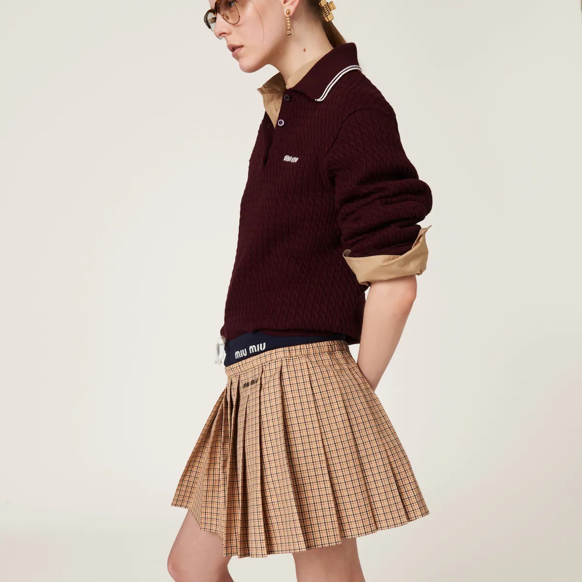 MiuMiu ウール素材 チェック ミニ丈 スカート 上品 カジュアル 最新作☆【MIUMIU】チェックのショートスカート