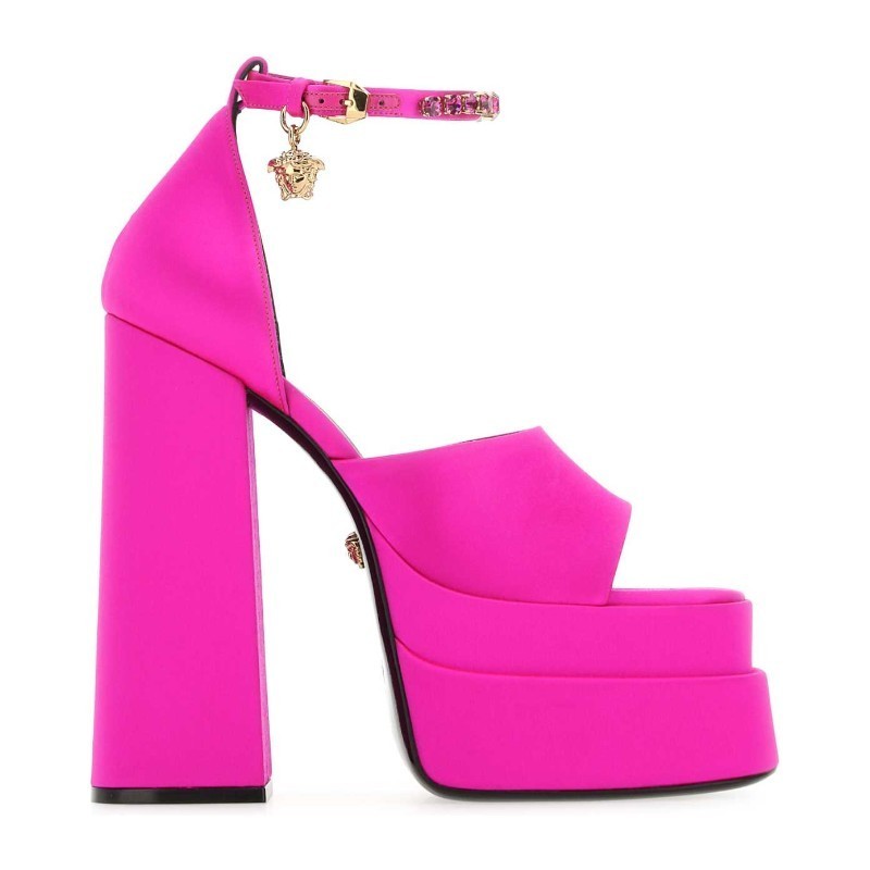 サンダル・ミュール VERSACE Fuchsia satin Medusa Aevitas sandals