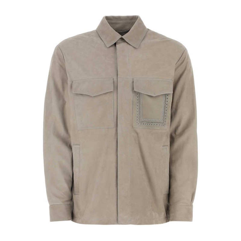 Tシャツ・カットソー ETRO SS23 Dove grey suede shirt (1L9797906 0003)