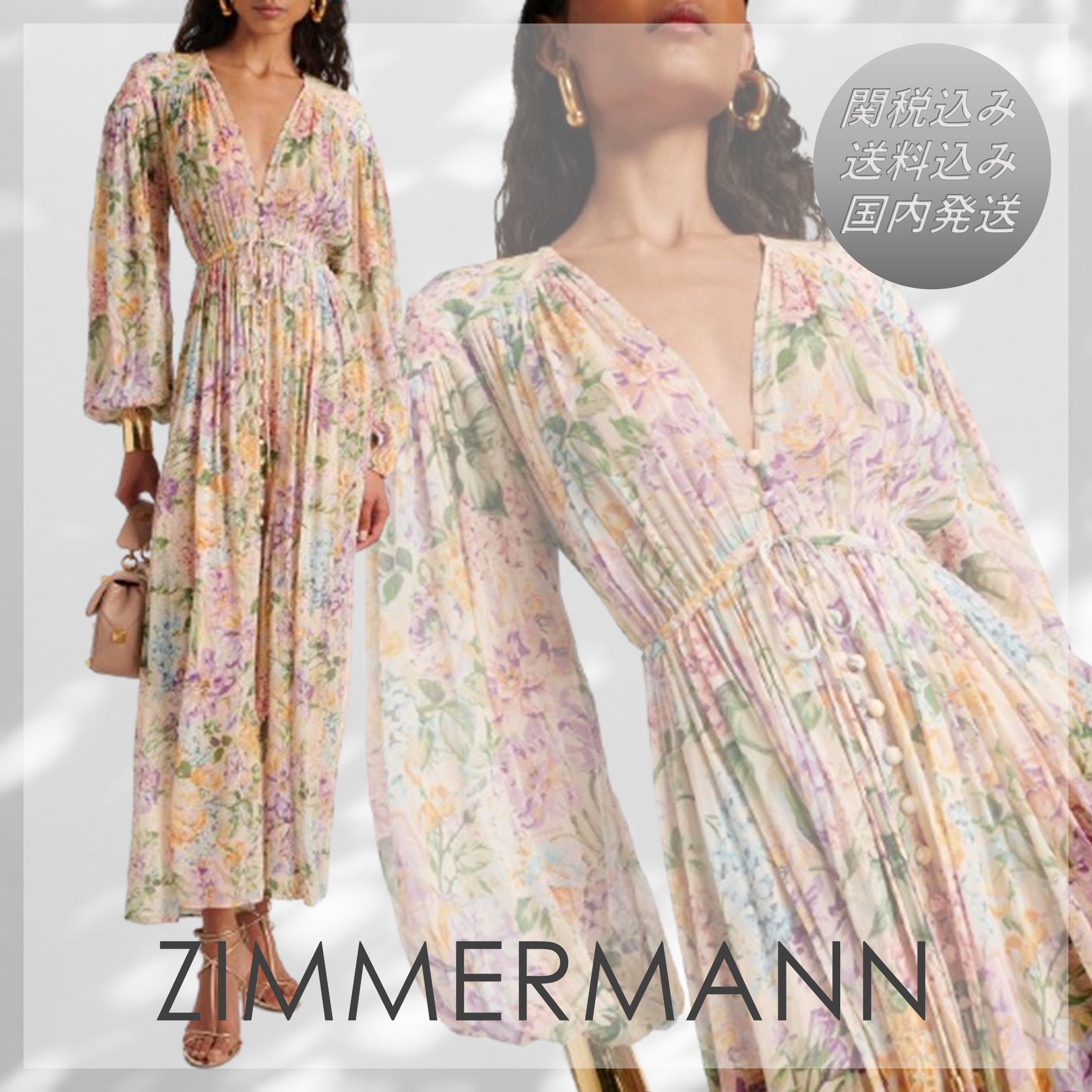 送料込/関税込■ZIMMERMANN■ギャザーフローラルマキシドレス