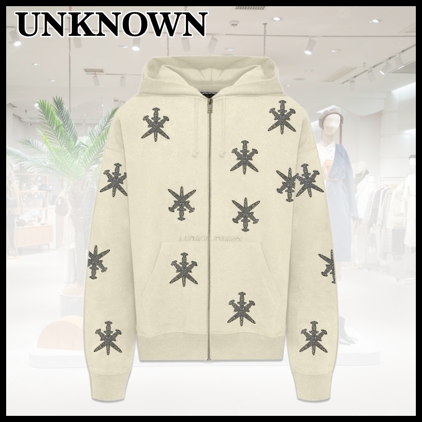 【すぐ届く】UNKNOWN ダガー ラインストーン ジップ パーカー
