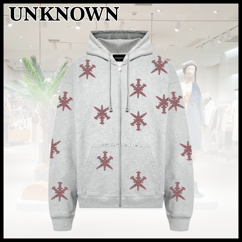【すぐ届く】UNKNOWN ダガー ラインストーン ジップ パーカー