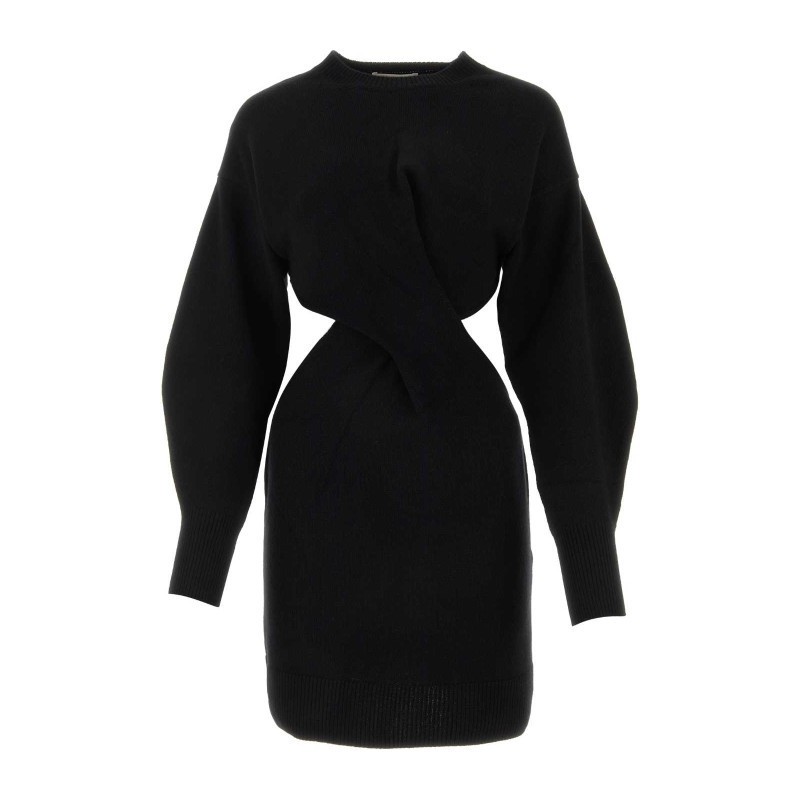 ワンピース alexander mcqueen Black wool blend dress (758585Q1A6W 1000)