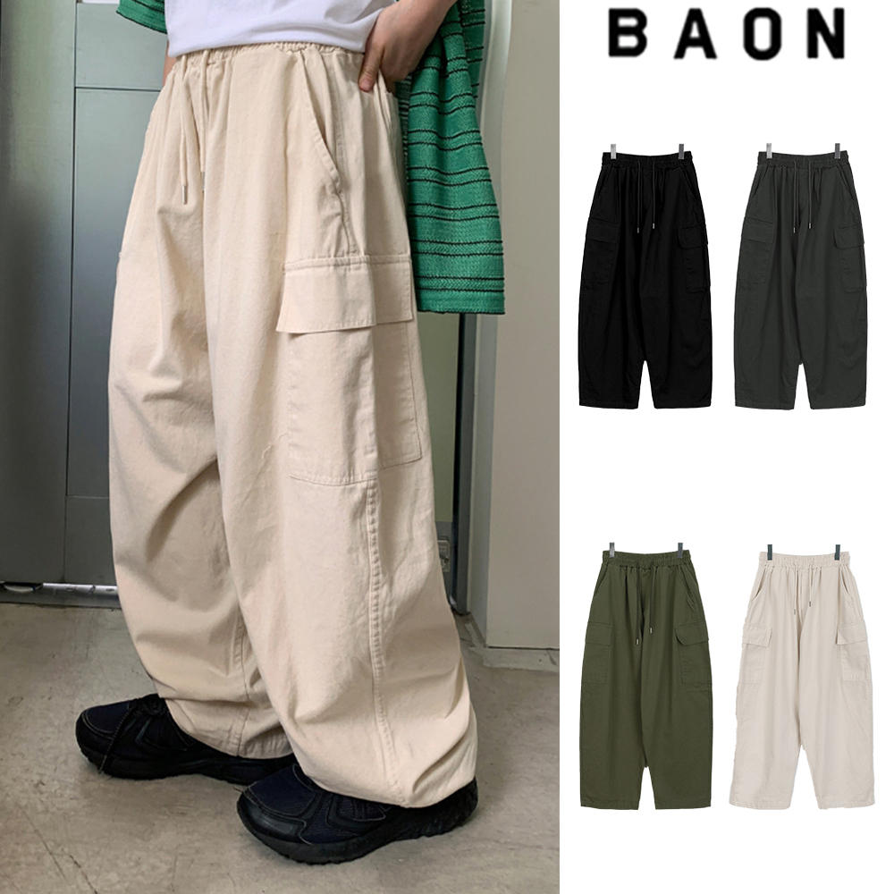 【BAON】[unisex] Ranwoo banding wide cotton balloon cargo pt
