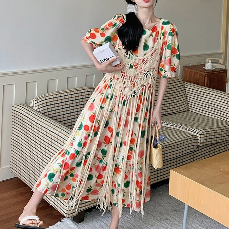 ツーピース ワンピース フリンジベスト レトロ キュート 上品