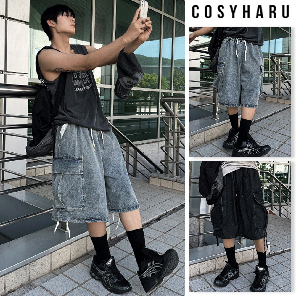 【COSYHARU】Cargo Bermuda Denim Half Pants