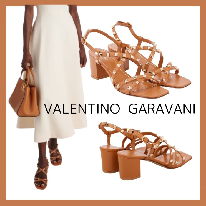 【Valentino Garavani】ロックスタッド レース レザーサンダル