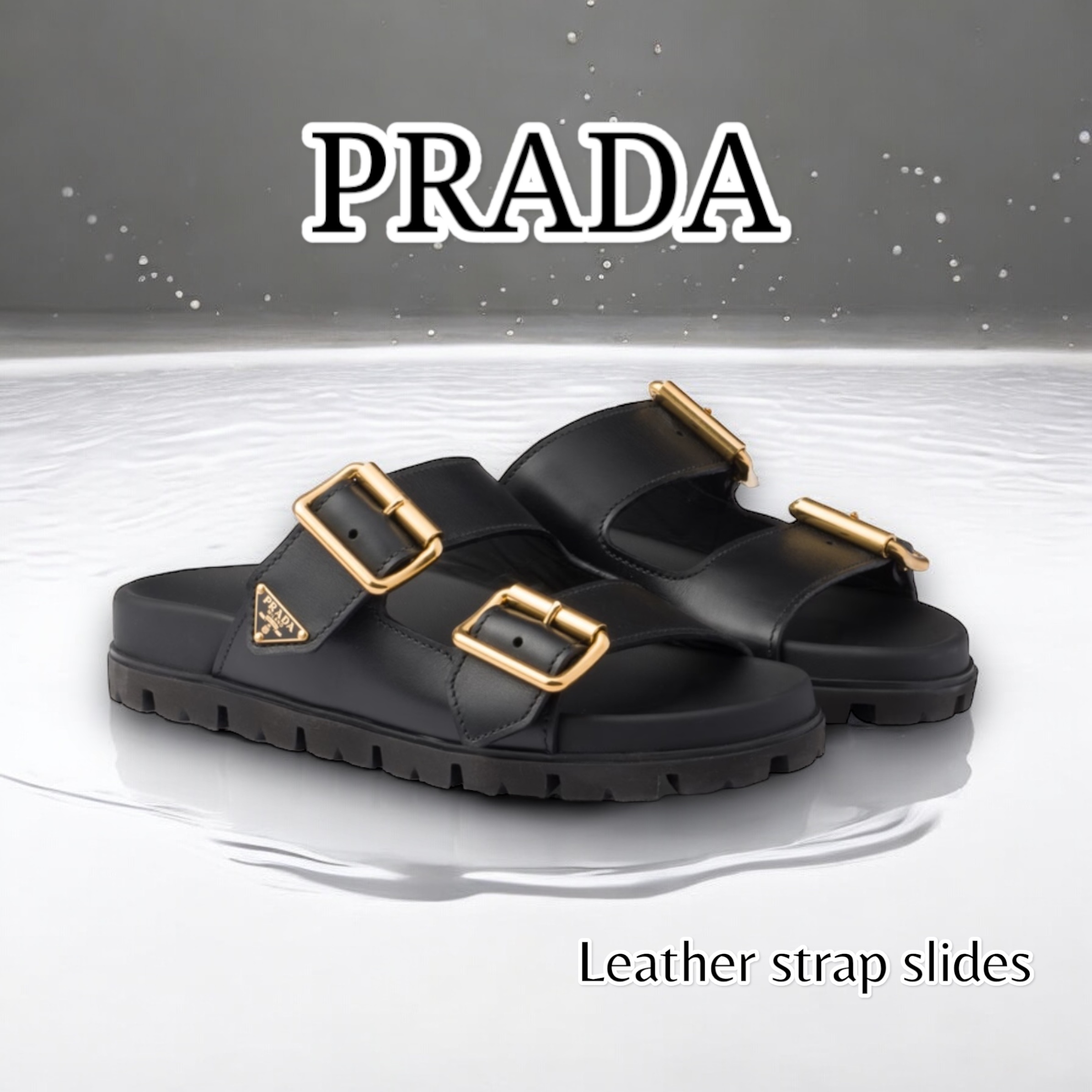 PRADA＊Leather strap slides レザースライドサンダル＊送料込