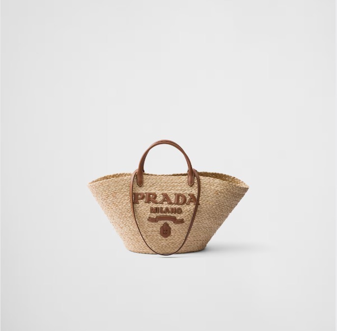 《送料無料》 PRADA Large raffia and leather shopping bag