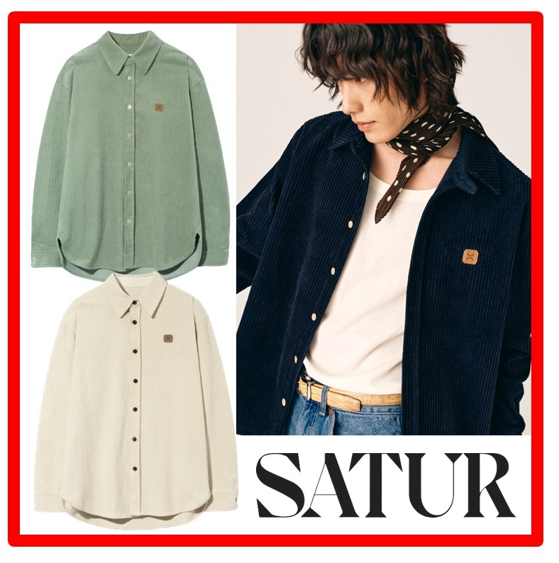 ★韓国の人気【SATUR】★Logo Wappen Basic Corduroy Shir.ts★