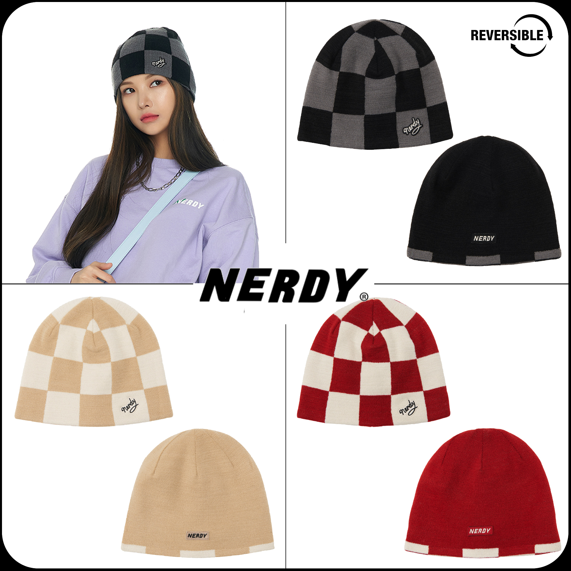 [ NERDY ]★韓国人気★CHECKERBOARD TWO-WAY BEANIE