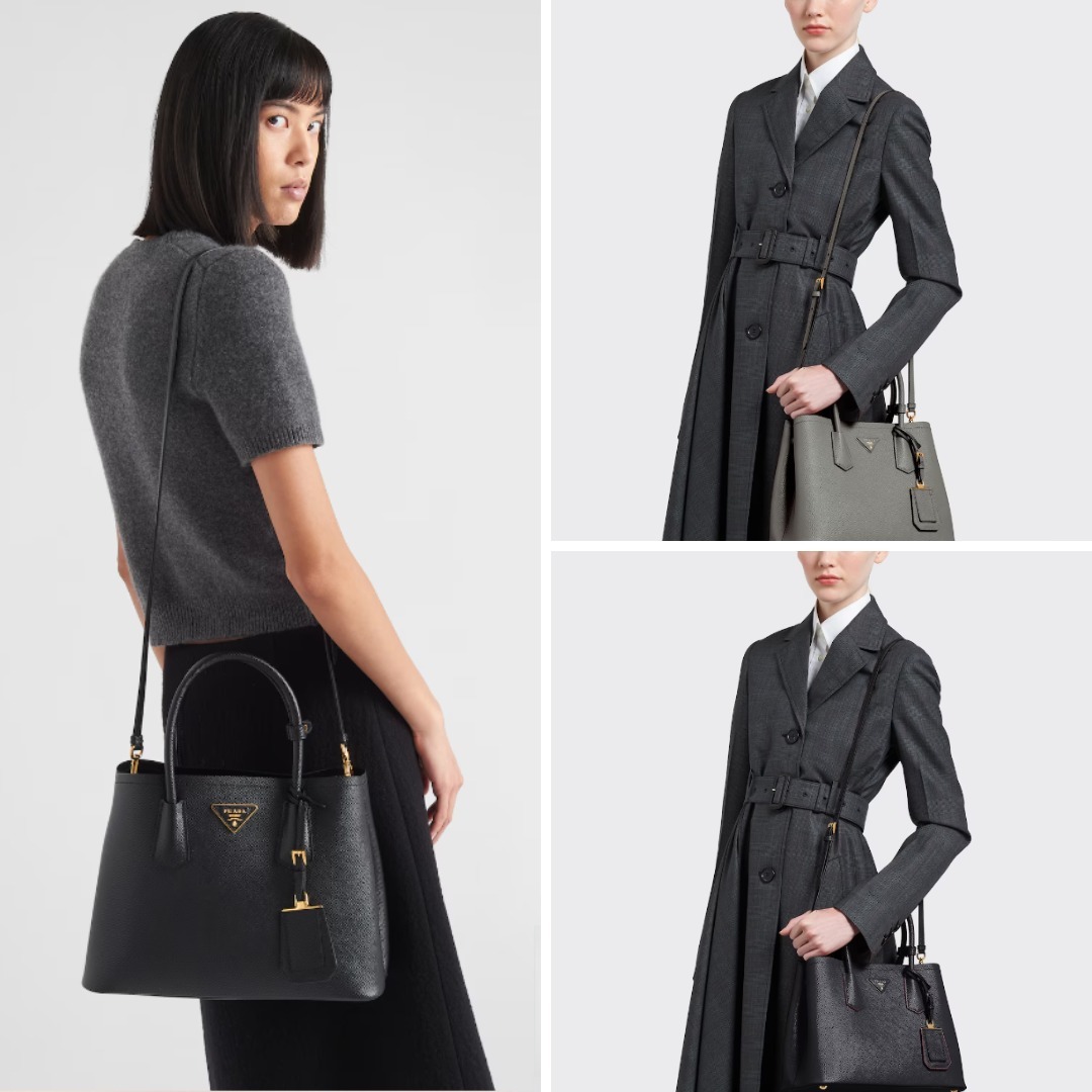 《送料無料》 PRADA Small Saffiano Leather Double Prada Bag